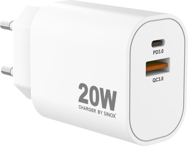 Φορτιστής Sinox PRO 230V USB-A+USB-C 20W Λευκός