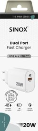 Φορτιστής Sinox PRO 230V USB-A+USB-C 20W Λευκός