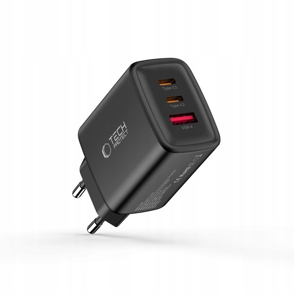 Φορτιστής Tech-Protect NCA65W-GAN USB-A, 2xUSB-C 65W PD / QC3.0 Μαύρος