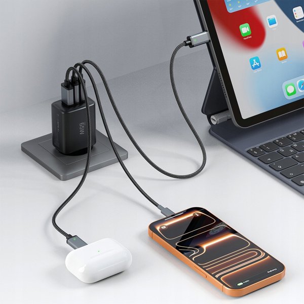 Φορτιστής Tech-Protect NCA65W-GAN USB-A, 2xUSB-C 65W PD / QC3.0 Μαύρος