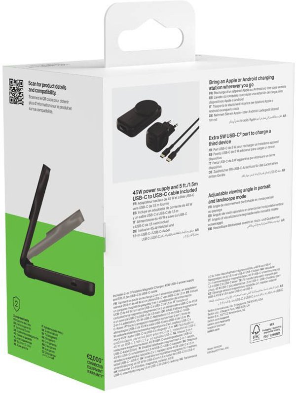 Ładowarka Belkin UltraCharge Qi2 magnetyczna składana 2w1 25W Czarny (WIZ038KQBK)