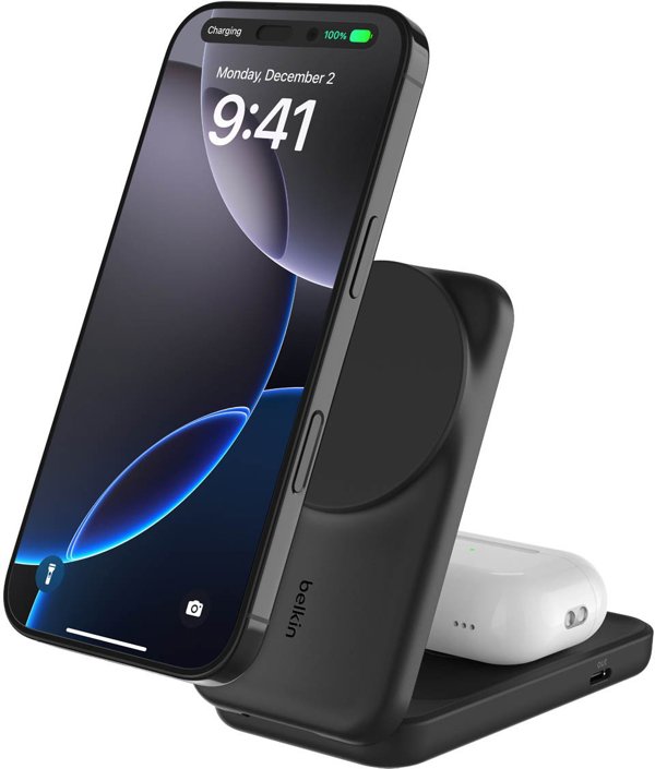 Ładowarka Belkin UltraCharge Qi2 magnetyczna składana 2w1 25W Czarny (WIZ038KQBK)