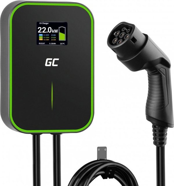 Green Cell Wallbox EV PowerBox Φορτιστής Αυτοκινήτου EV 22kW, Type 2, Καλώδιο 6m, με Οθόνη LCD