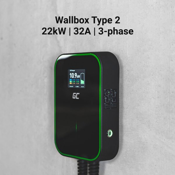 Green Cell Wallbox EV PowerBox Φορτιστής Αυτοκινήτου EV 22kW, Type 2, Καλώδιο 6m, με Οθόνη LCD