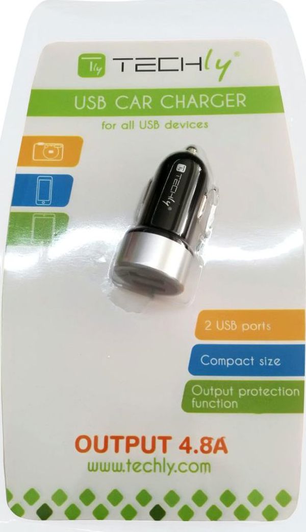 Techly Φορτιστής Αυτοκινήτου 2x USB-A 4.8A 24W (IUSB2-CAR-ADP482) - Ταχεία Φόρτιση για Smartphone & Tablet