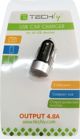 Techly Φορτιστής Αυτοκινήτου 2x USB-A 4.8A 24W (IUSB2-CAR-ADP482) - Ταχεία Φόρτιση για Smartphone & Tablet