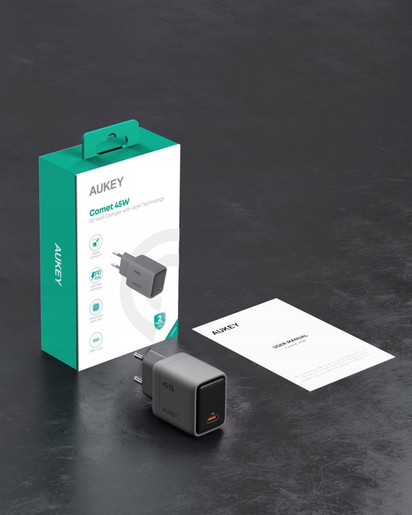 Aukey PA-C2 Φορτιστής Τοίχου 45W με Quick Charge - Γκρι
