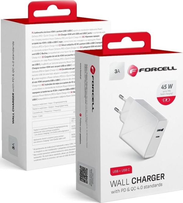 Φορτιστής Forcell TFK-TC-45WPD, 45W, USB-C, Power Delivery & Quick Charge