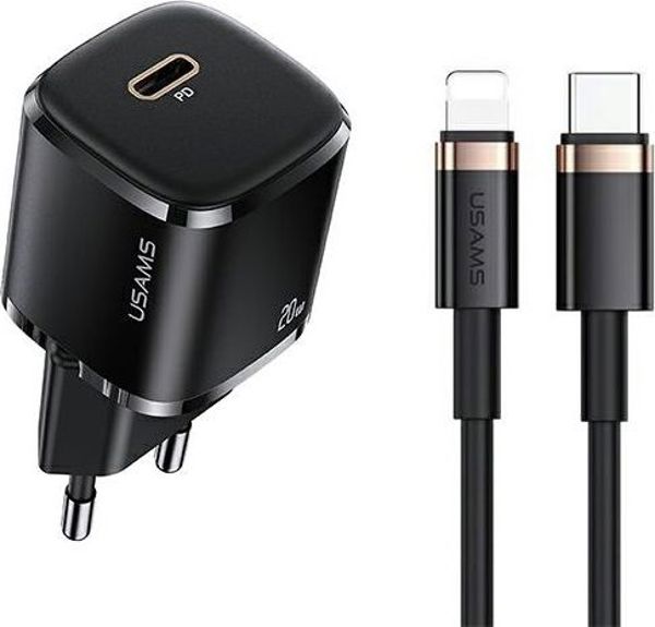 Φορτιστής Τοίχου Usams T36 Mini 20W PD3.0 με Καλώδιο USB-C σε Lightning, Λευκός