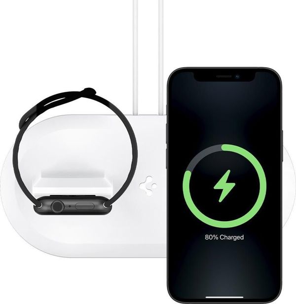 Spigen MagFit Duo Ασύρματος Φορτιστής για Apple iPhone & Apple Watch, Λευκό, SPN1586WHT