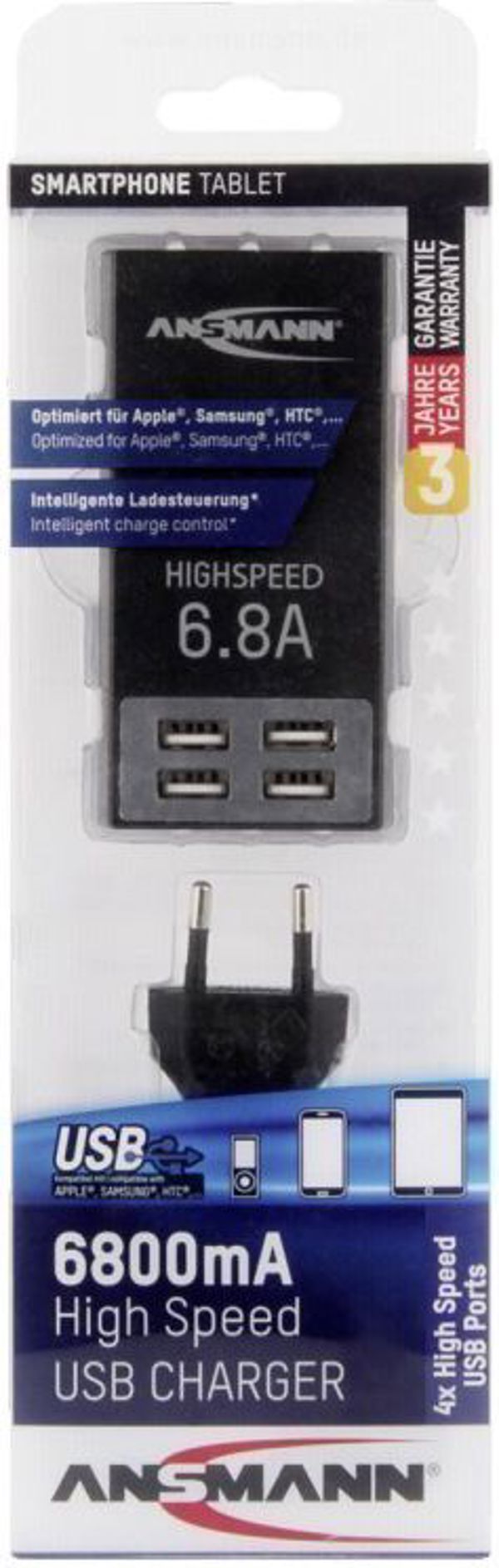 Ladowarka Ansmann Sieciowa uniwersalna 4x USB 6.8A Czarna