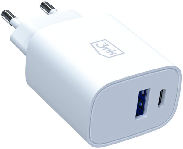 Φορτιστής 3MK FlowPower 25W, 1xUSB-A & 1xUSB-C, PD, QC4+, Λευκός