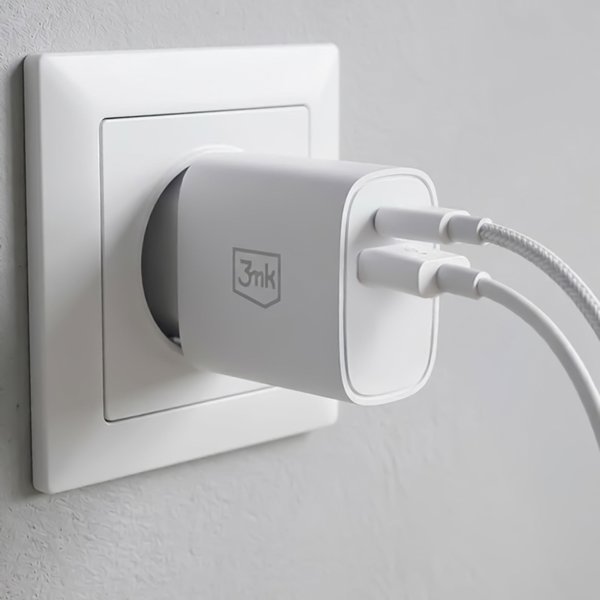 Φορτιστής 3MK FlowPower 25W, 1xUSB-A & 1xUSB-C, PD, QC4+, Λευκός
