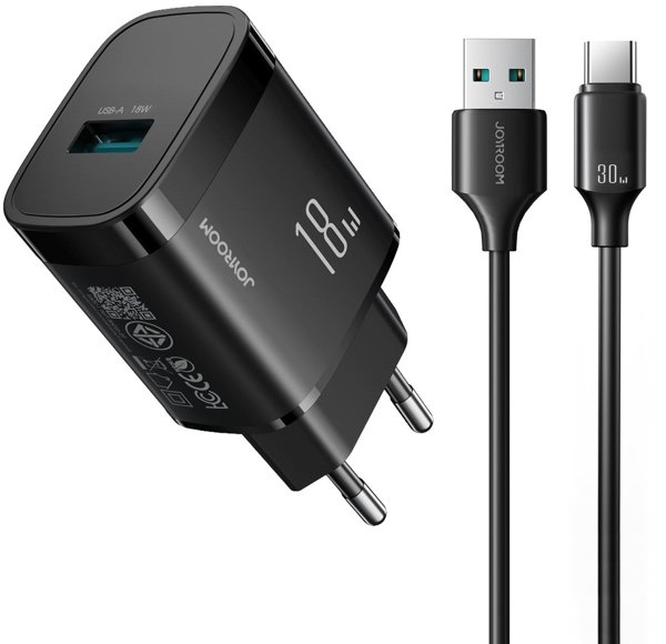 Φορτιστής Joyroom USB-A 18W με Καλώδιο USB-A σε USB-C 1m, Μαύρος