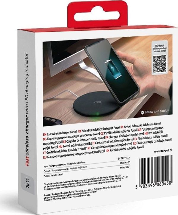 Forcell Επαγωγικός Φορτιστής Ασύρματης Φόρτισης Quick Charge 2A, Μαύρος