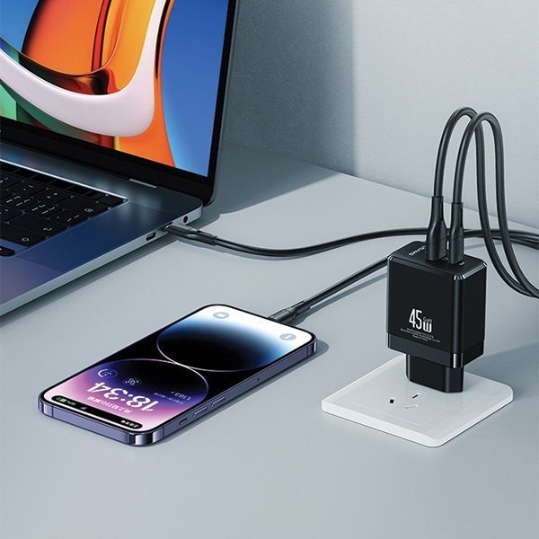 Usams Φορτιστής δικτύου USB-C+USB-A 45W GaN PD 3.0