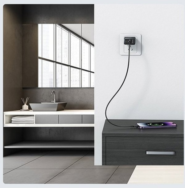 Usams Φορτιστής δικτύου USB-C+USB-A 45W GaN PD 3.0