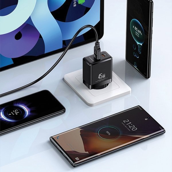 Usams Φορτιστής δικτύου USB-C+USB-A 45W GaN PD 3.0