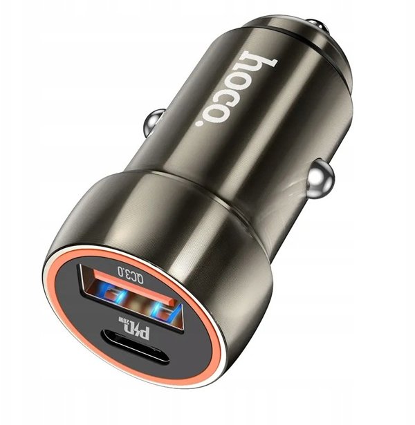 Hoco Φορτιστής αυτοκινήτου USB A + USB C QC3.0 PD 20W γκρι