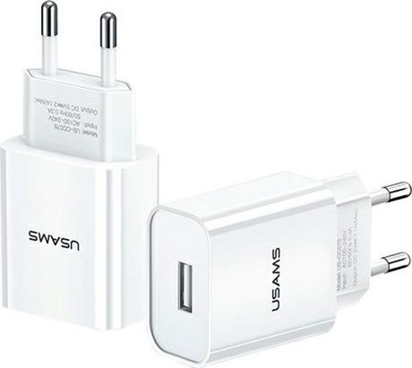 Φορτιστής Usams T18 1x USB-A 2.1A, Γρήγορη Φόρτιση, Λευκό, Ανθεκτικό Περίβλημα ABS
