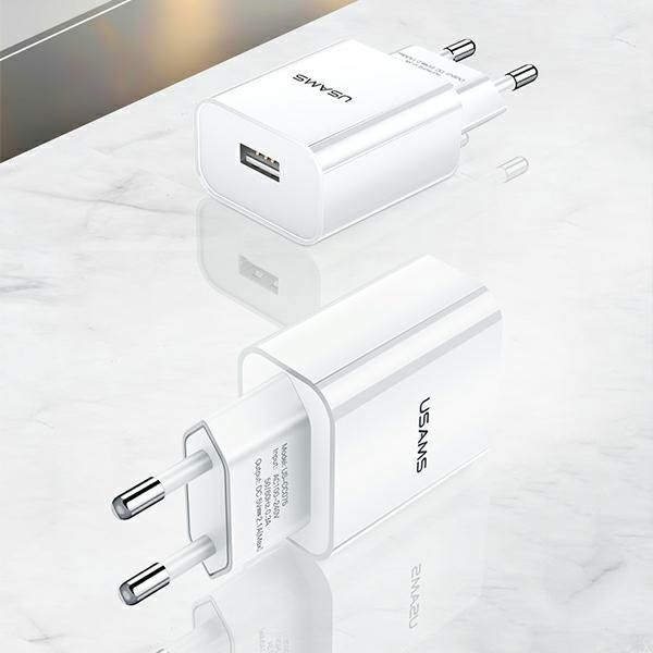 Φορτιστής Usams T18 1x USB-A 2.1A, Γρήγορη Φόρτιση, Λευκό, Ανθεκτικό Περίβλημα ABS