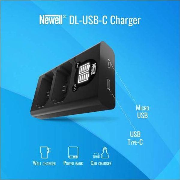 Newell Διπλός Φορτιστής Μπαταρίας DL-USB-C για Panasonic DMW-BLK22, LUMIX S5, GH5, G9, GH5S