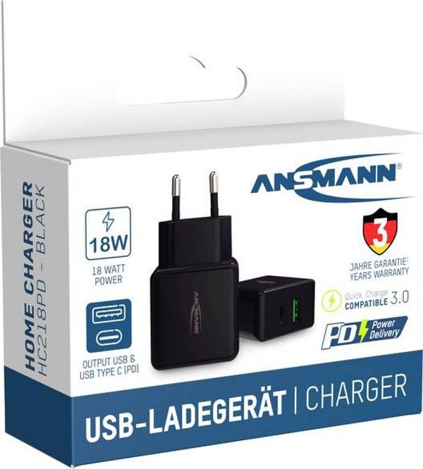 Ansmann HC218PD Φορτιστής USB-A & USB-C 3A (1001-0109)