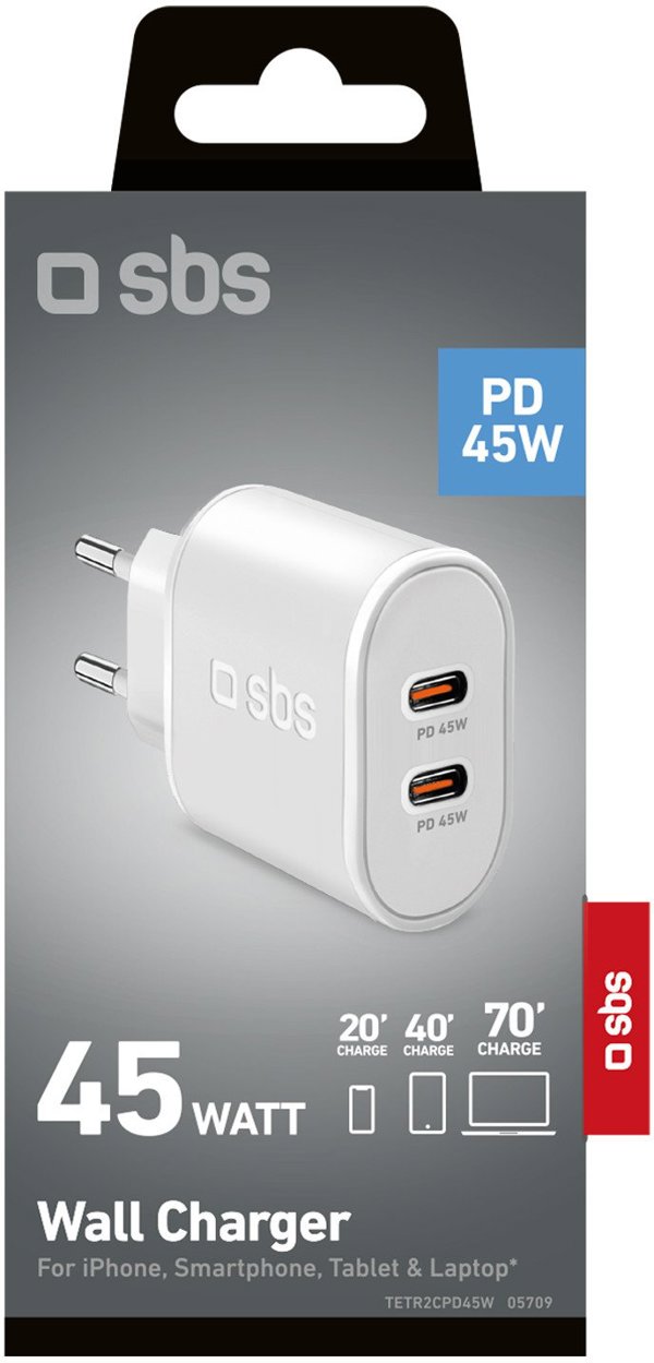 Φορτιστής SBS Mobile Φορτιστής 2x USB-C 45W 8018417405709 TETR2CPD45W