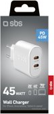 Φορτιστής SBS Mobile Φορτιστής 2x USB-C 45W 8018417405709 TETR2CPD45W