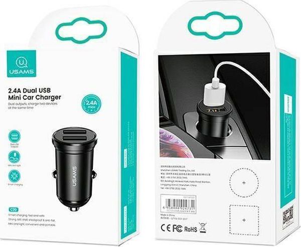 Φορτιστής Αυτοκινήτου Usams US-CC114, 2x USB-A 2.4A, 12V-24V