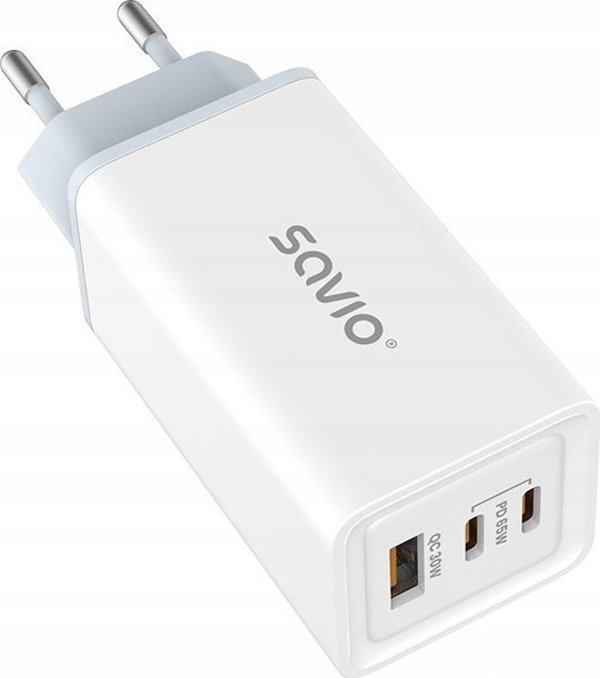 Φορτιστής Τοίχου Savio LA-07 65W GaN, Λευκός, με Καλώδιο USB-A σε USB-C 1m