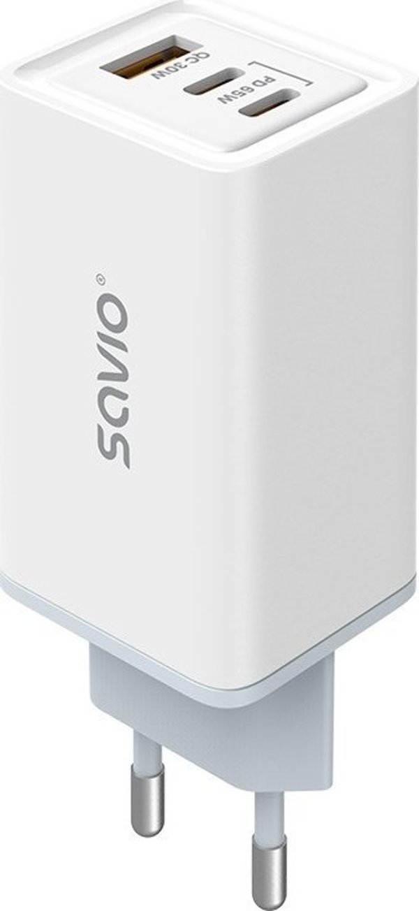Φορτιστής Τοίχου Savio LA-07 65W GaN, Λευκός, με Καλώδιο USB-A σε USB-C 1m