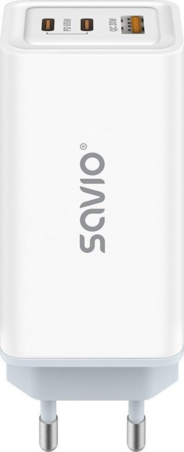 Φορτιστής Τοίχου Savio LA-07 65W GaN, Λευκός, με Καλώδιο USB-A σε USB-C 1m