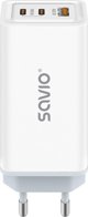Φορτιστής Τοίχου Savio LA-07 65W GaN, Λευκός, με Καλώδιο USB-A σε USB-C 1m