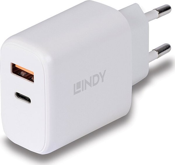 Lindy 73424 Φορτιστής Τοίχου 30W Universal, 1x USB & 1x USB-C με Γρήγορη Φόρτιση, Λευκό