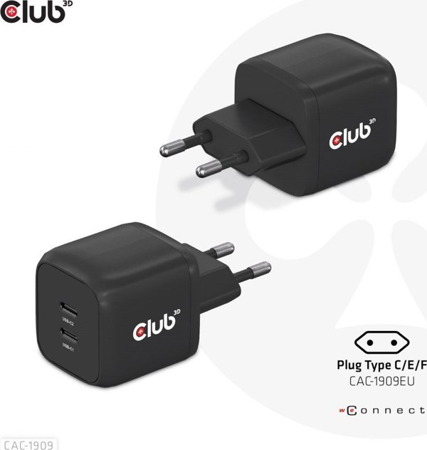Club 3D CAC-1909EU Φορτιστής Τοίχου 100W, Μαύρο