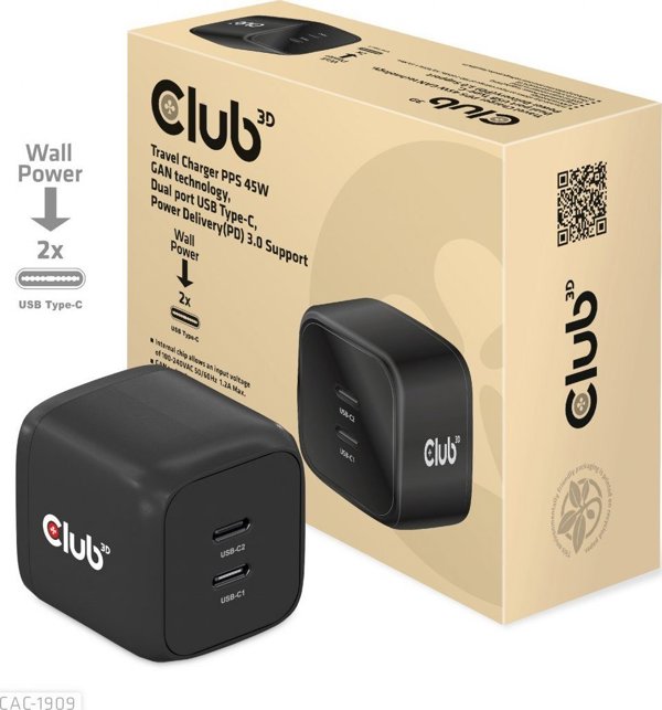 Club 3D CAC-1909EU Φορτιστής Τοίχου 100W, Μαύρο