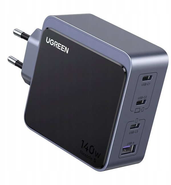 Ladowarka sieciowa Ugreen Nexode S 140W, GaN, 3x USB-C + USB (szara)