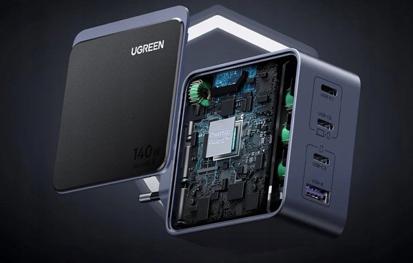 Ladowarka sieciowa Ugreen Nexode S 140W, GaN, 3x USB-C + USB (szara)
