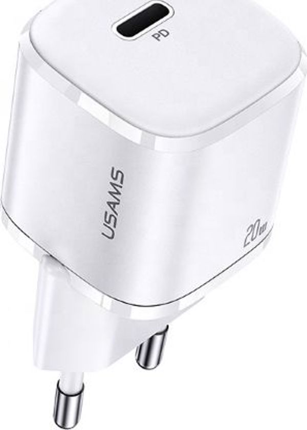 Usams T36 Mini Φορτιστής Τοίχου 20W USB-C PD 3.0 με Καλώδιο USB-C σε Lightning - Λευκό