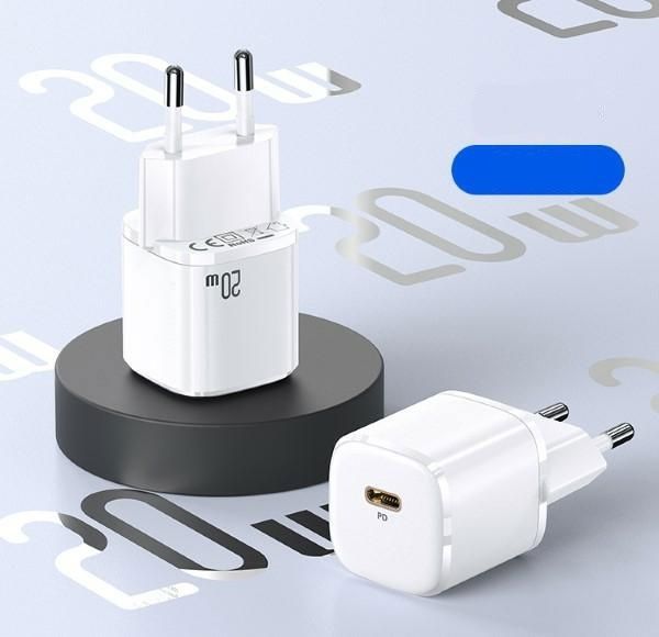 Usams T36 Mini Φορτιστής Τοίχου 20W USB-C PD 3.0 με Καλώδιο USB-C σε Lightning - Λευκό