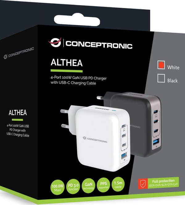Conceptronic Φορτιστής 4 θυρών 100W, 3xUSB-C, 1xUSB-A 1.5m ws