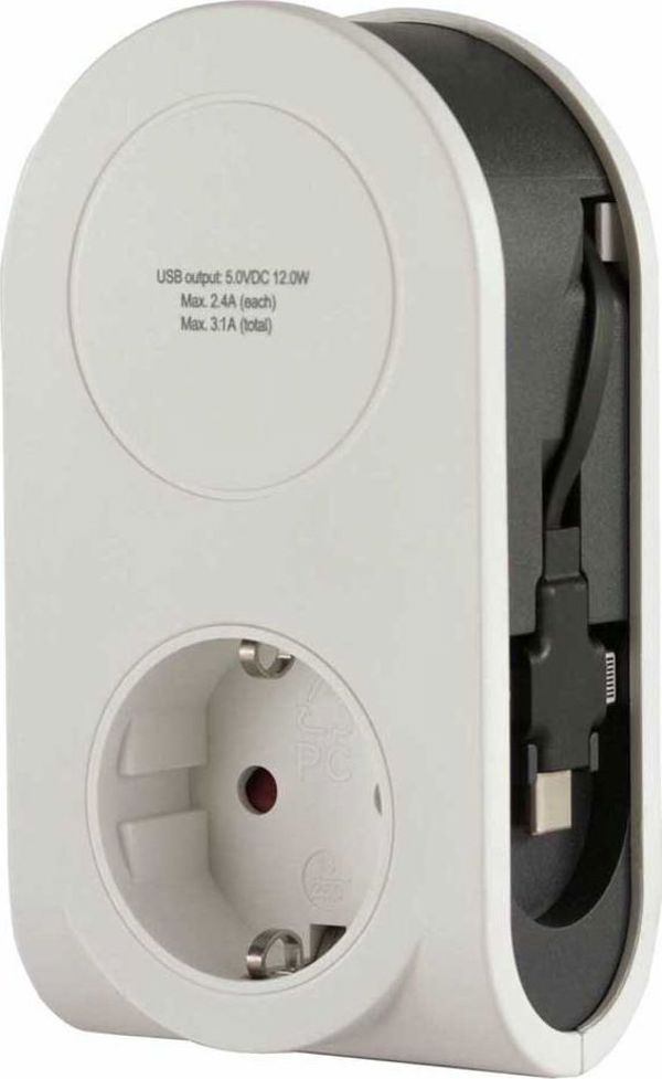 Φορτιστής REV 3 σε 1 με Καλώδιο 80cm, 1x USB-A 3.1A, 15.5W - Μαύρος