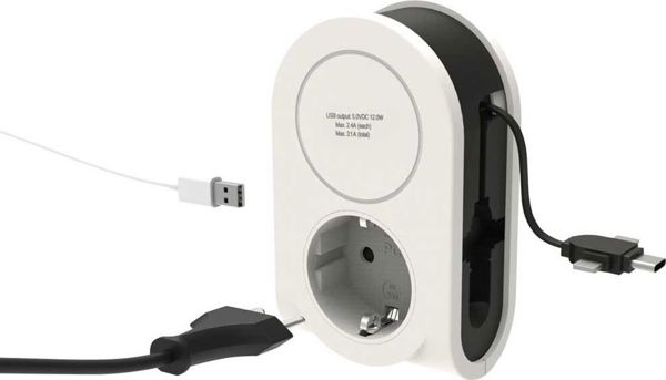Φορτιστής REV 3 σε 1 με Καλώδιο 80cm, 1x USB-A 3.1A, 15.5W - Μαύρος