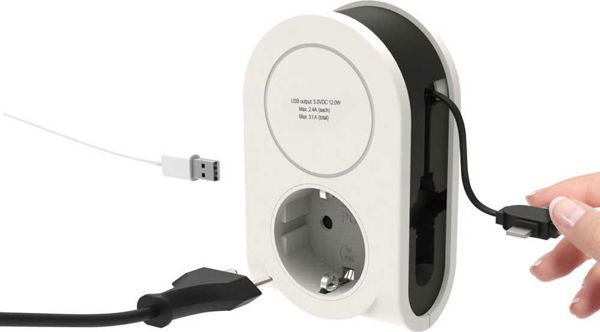 Φορτιστής REV 3 σε 1 με Καλώδιο 80cm, 1x USB-A 3.1A, 15.5W - Μαύρος