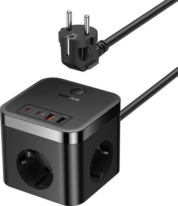 Baseus PowerCombo Cube Πολύπριζο 3AC+2U+2C 30W με Καλώδιο 1.5m EU - Μαύρο