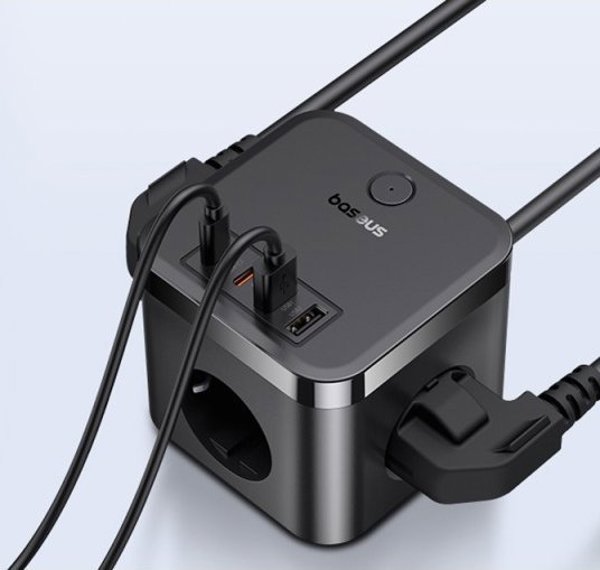 Baseus PowerCombo Cube Πολύπριζο 3AC+2U+2C 30W με Καλώδιο 1.5m EU - Μαύρο