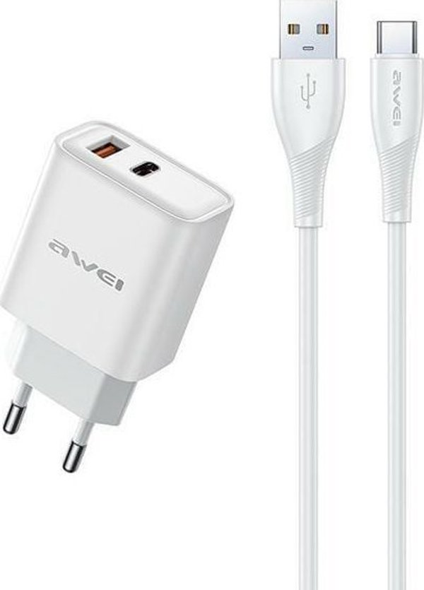 Ladowarka Awei AWEI lad. siec. PD81T-EU 22.5W + kabel USB + USB-C biala/white GaN