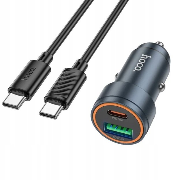 Φορτιστής αυτοκινήτου Hoco USB A + USB C QC3.0 PD 30W + καλώδιο USB C σε USB C Z57A μαύρος