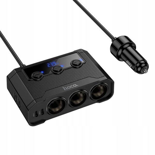 Φορτιστής Αυτοκινήτου Hoco με Διαχωριστή 2xUSB A + 2xUSB C + 3 Θύρες Αναπτήρα QC3.0 PD 240W Z64 Μαύρος